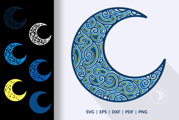 3D Crescent Moon Swirl Mandala SVG for Shadow Boxes