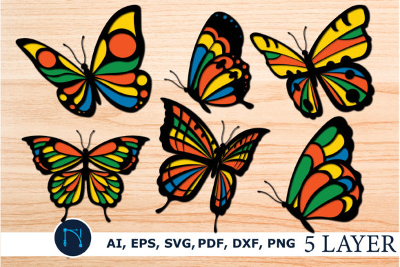 3D SVG Shadow Boxes: Multilayer Butterflies Bundle