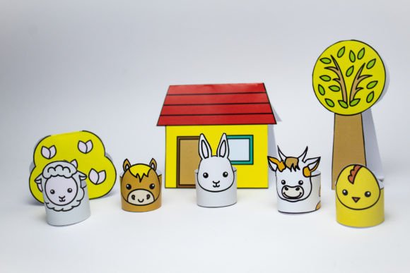 Farmhouse Set Paper Toy: 3D SVG for Kids Crafts
