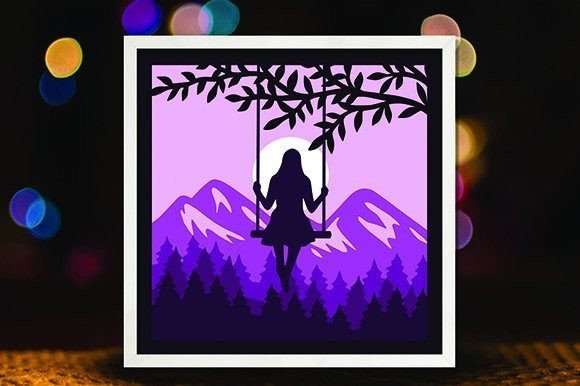 Girl in Swing 3D SVG for Shadow Box Branding