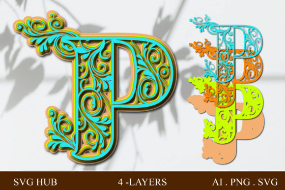 Layered Floral Letter P: 3D SVG for Shadow Boxes