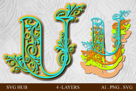 Layered Floral Letter U: 3D SVG Shapes Review