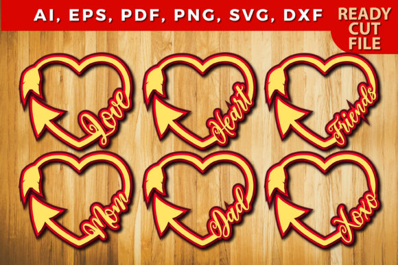 Multilayer Heart with Typographic Bundle: 3D SVG Shapes