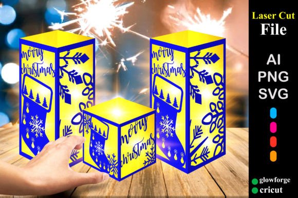 Paper Cut Merry Christmas Lantern 3D SVG Shapes