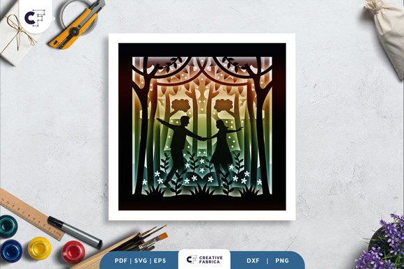 Romantic Dancing in a Forest Shadow Box 3D SVG for Holidays