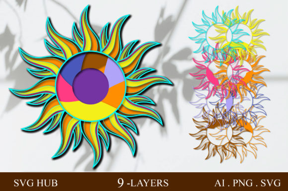 Sun Multilayer 3D SVG for Paper Flowers Branding