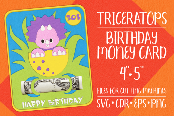 Triceratops Birthday Card Money Holder 3D SVG Shapes