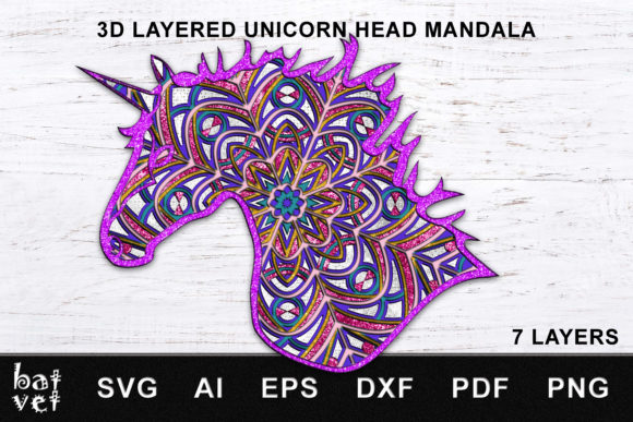 Unicorn Head Mandala: 3D SVG Shapes for Crafters